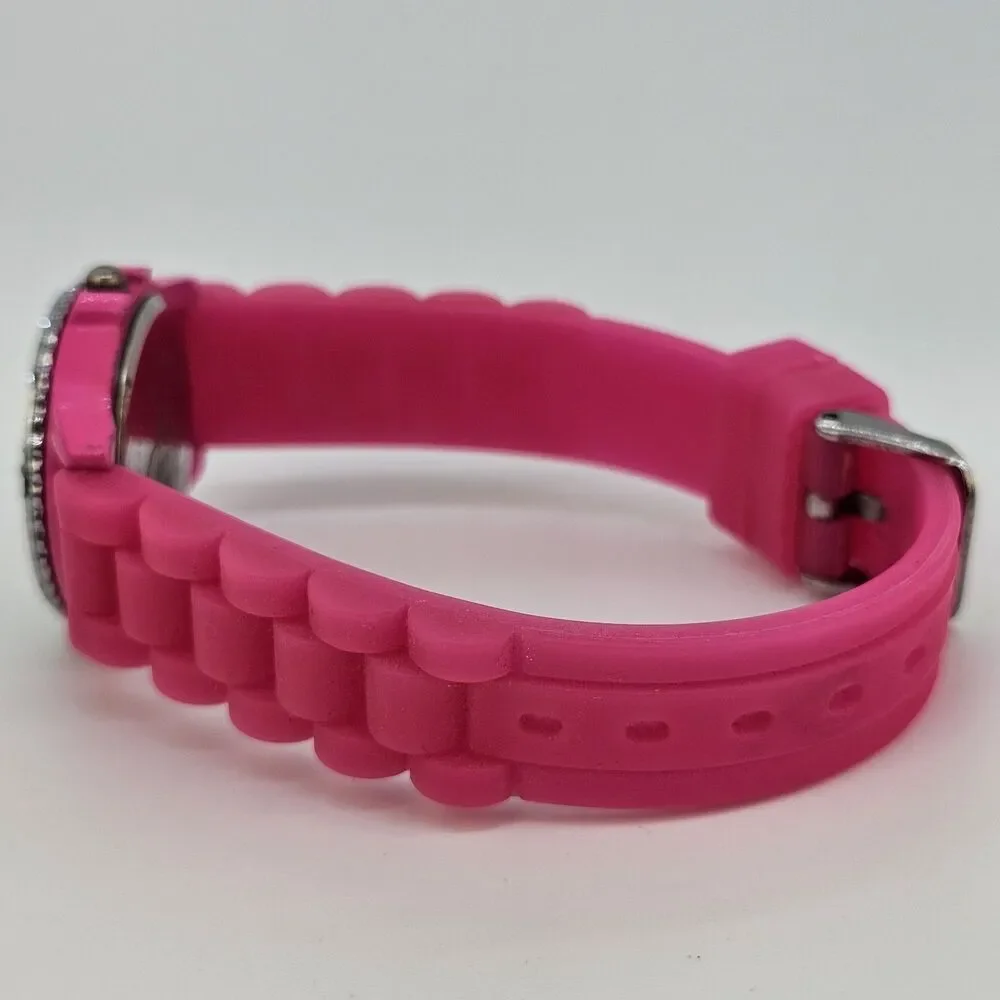 30MM Watch Women Crystal Accent Hot Pink Dial Hot Pink Plastic Bands New Battery